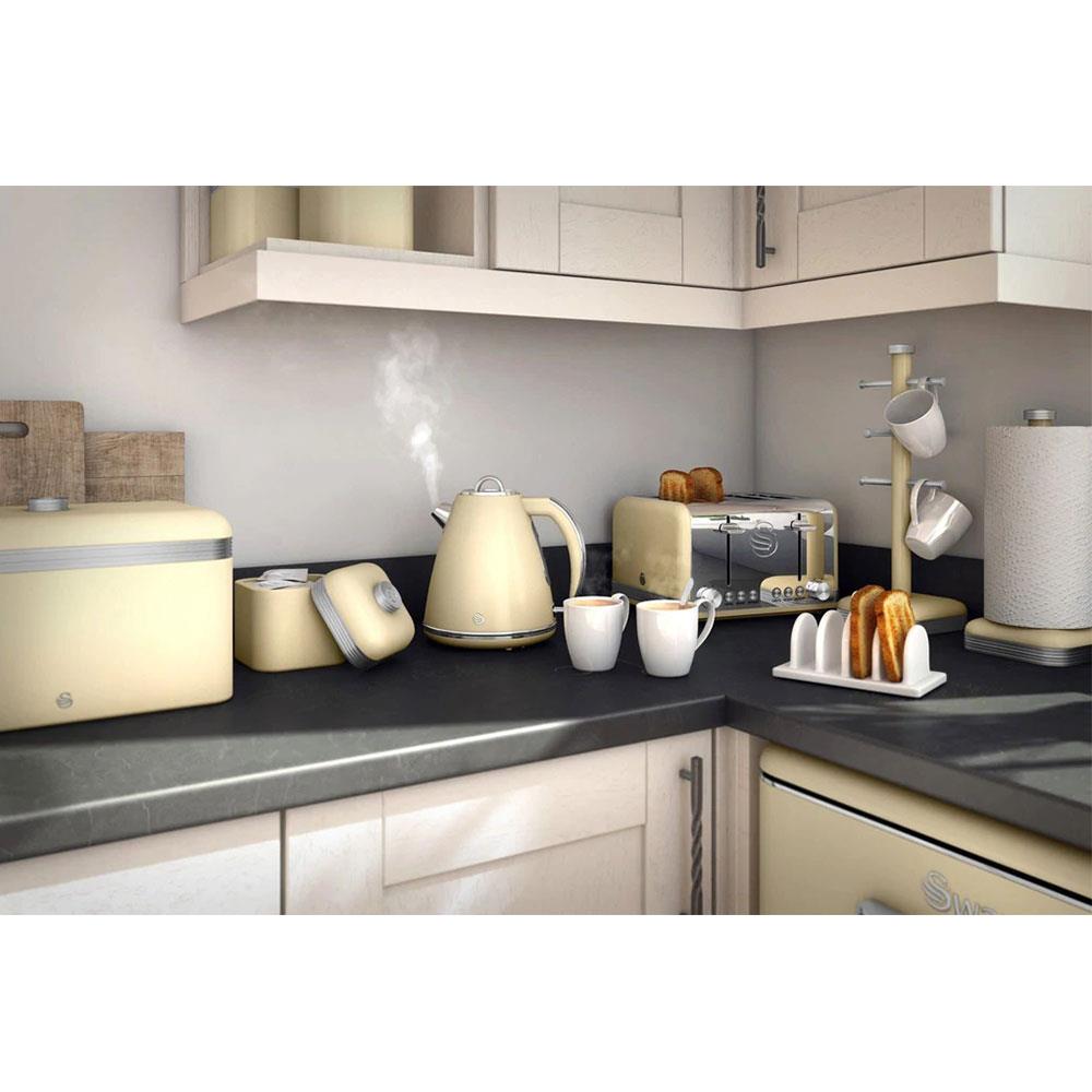 Swan Retro Bread Bin Metal Stainless Steel Chrome 18 Litre Storage Capacity - Cream