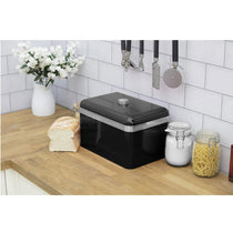 Swan Retro Bread Bin Metal Stainless Steel Chrome 18 Litre Storage Capacity - Black