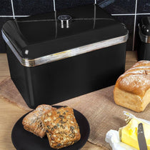 Swan Retro Bread Bin Metal Stainless Steel Chrome 18 Litre Storage Capacity - Black
