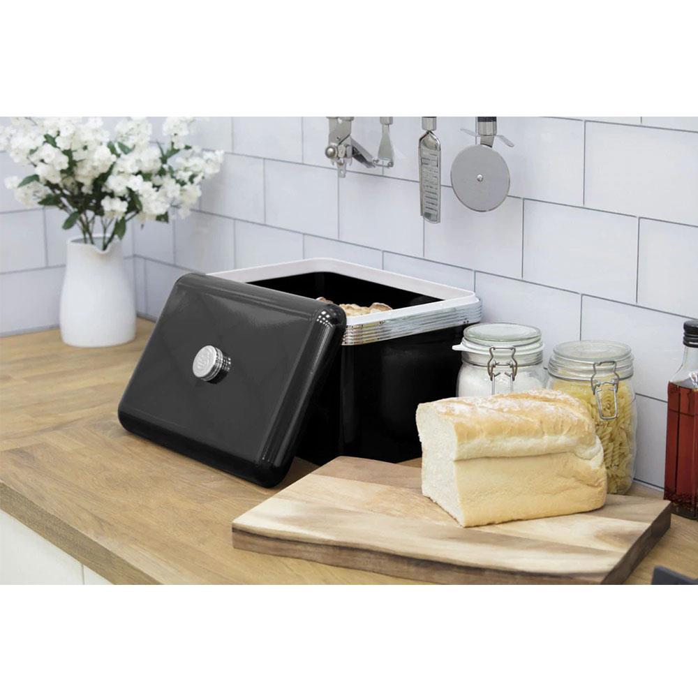 Swan Retro Bread Bin Metal Stainless Steel Chrome 18 Litre Storage Capacity - Black