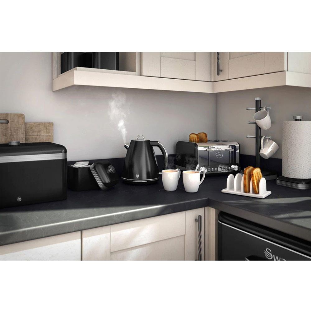 Swan Retro Bread Bin Metal Stainless Steel Chrome 18 Litre Storage Capacity - Black
