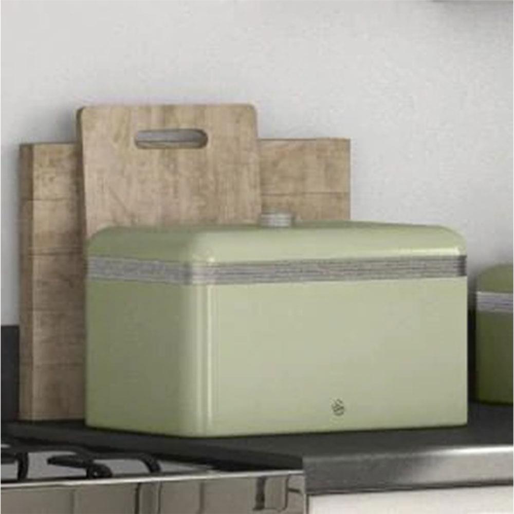Swan Retro Bread Bin Metal Stainless Steel Chrome 18 Litre Storage Capacity - Green