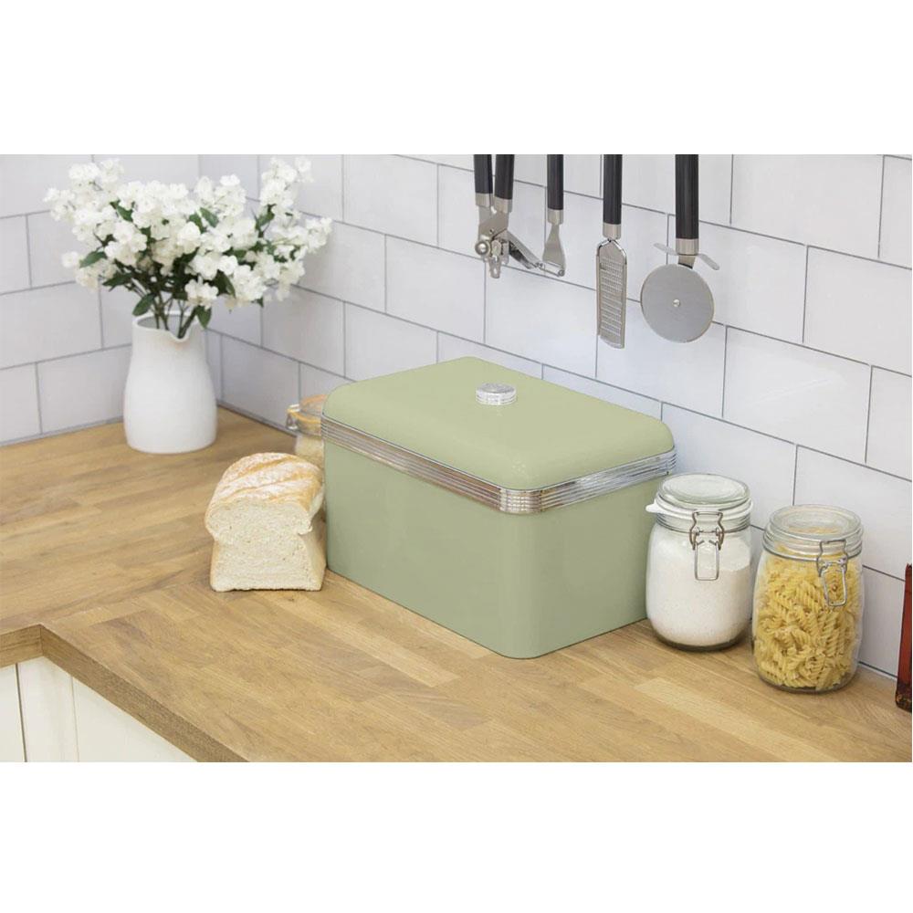 Swan Retro Bread Bin Metal Stainless Steel Chrome 18 Litre Storage Capacity - Green