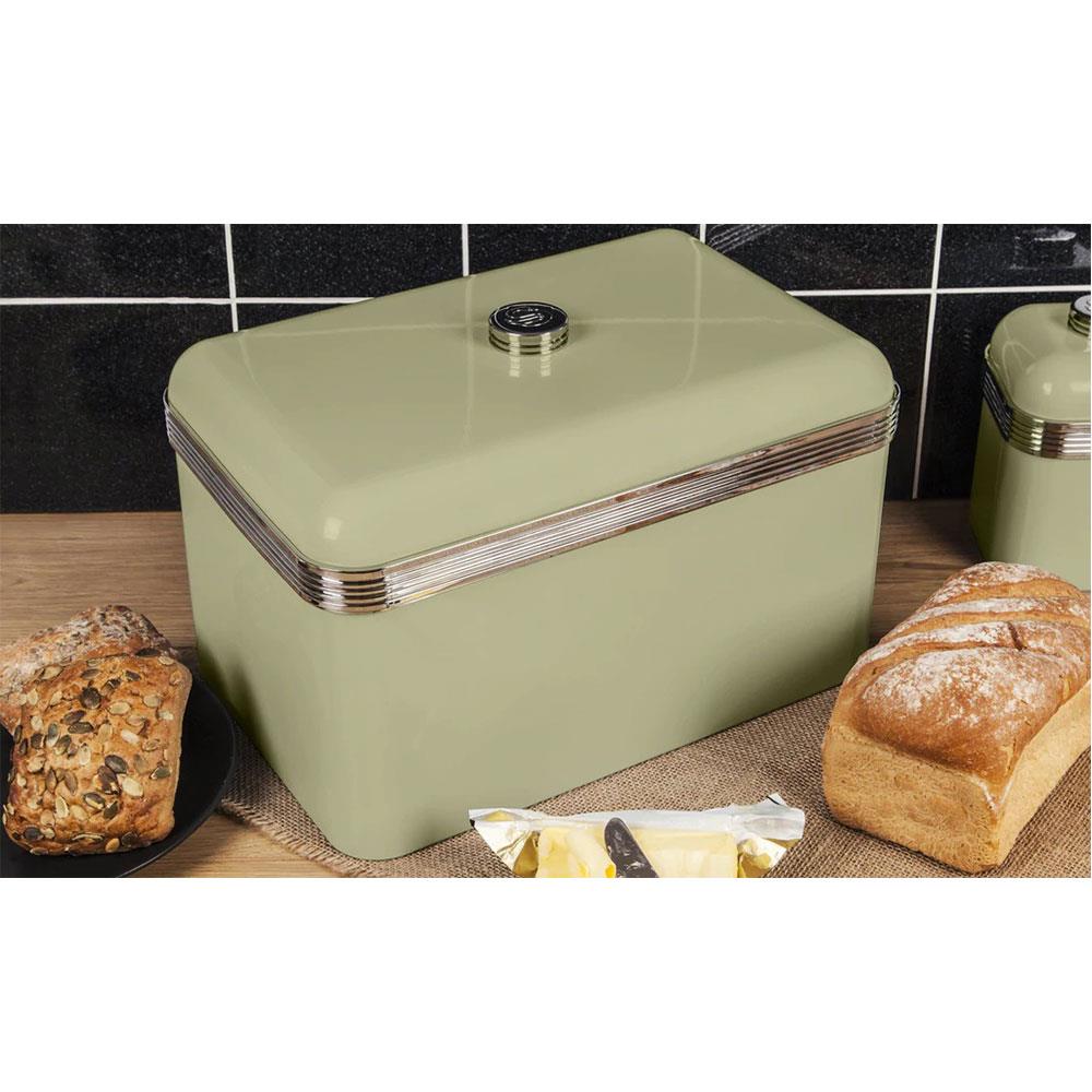 Swan Retro Bread Bin Metal Stainless Steel Chrome 18 Litre Storage Capacity - Green