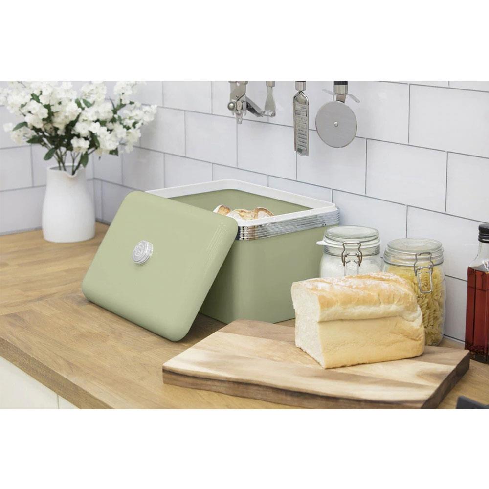 Swan Retro Bread Bin Metal Stainless Steel Chrome 18 Litre Storage Capacity - Green