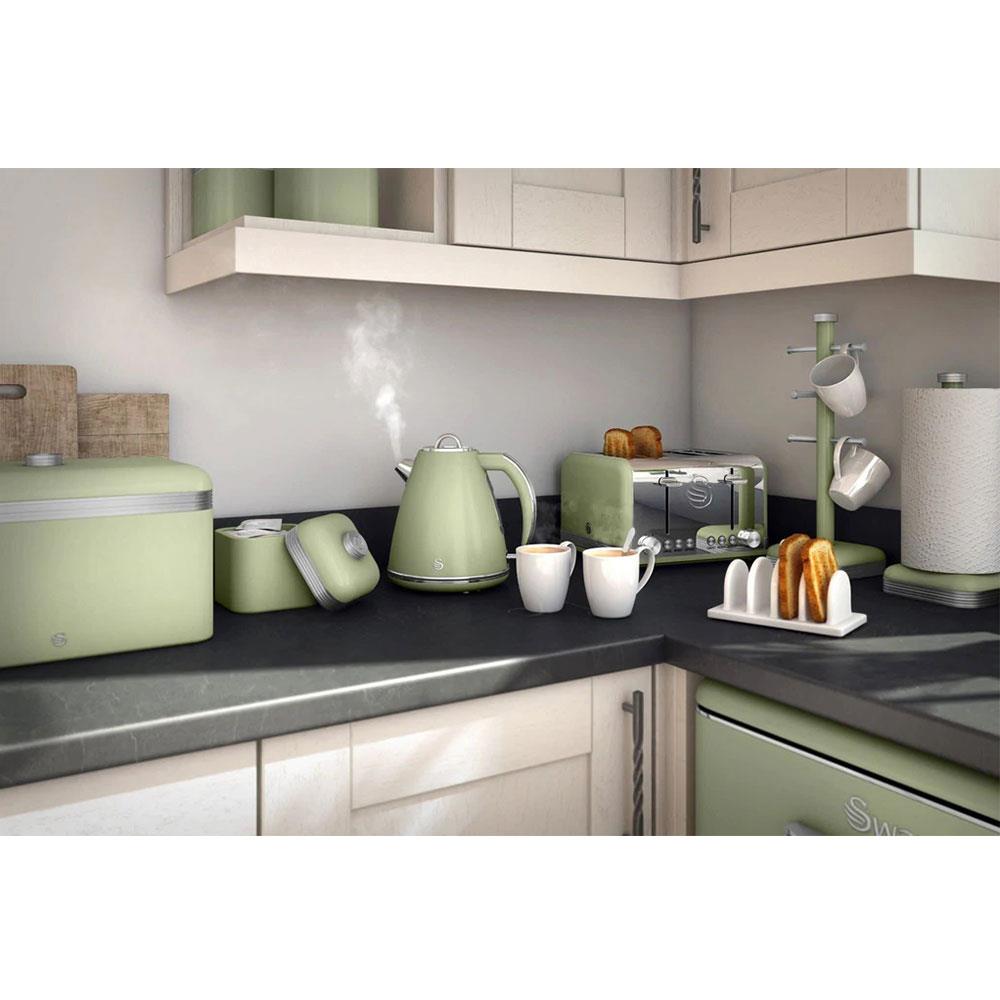 Swan Retro Bread Bin Metal Stainless Steel Chrome 18 Litre Storage Capacity - Green