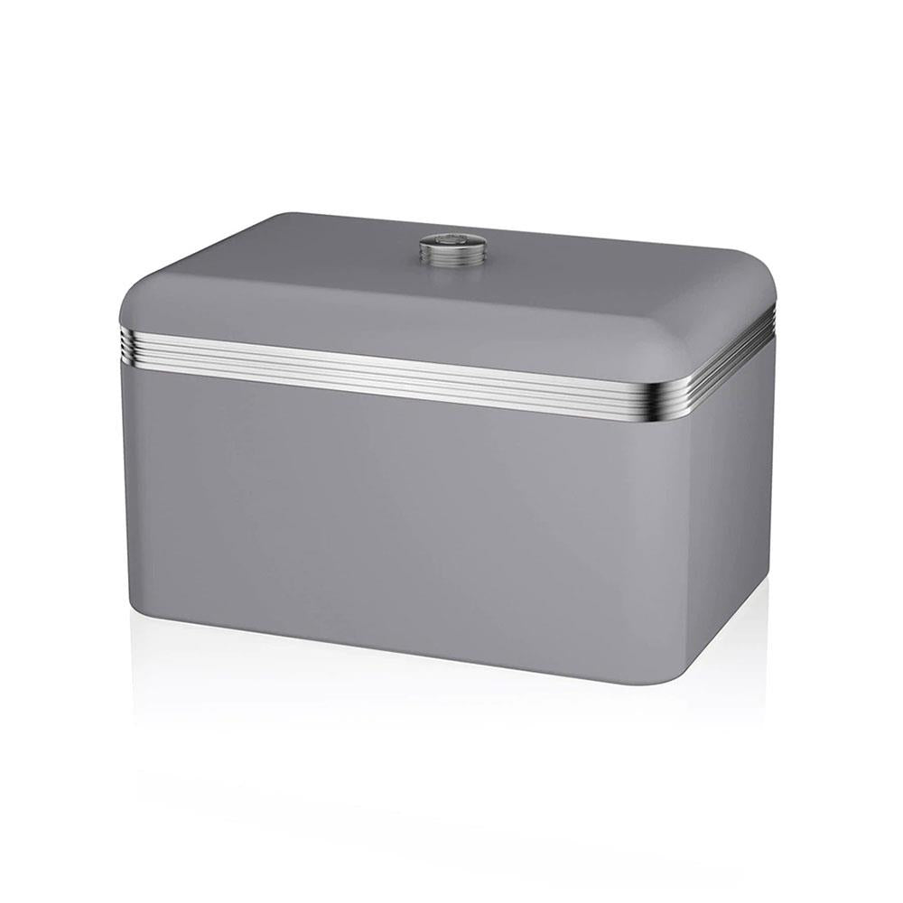 Swan Retro Bread Bin Metal Stainless Steel Chrome 18 Litre Storage Capacity - Grey