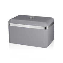 Swan Retro Bread Bin Metal Stainless Steel Chrome 18 Litre Storage Capacity - Grey