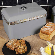 Swan Retro Bread Bin Metal Stainless Steel Chrome 18 Litre Storage Capacity - Grey