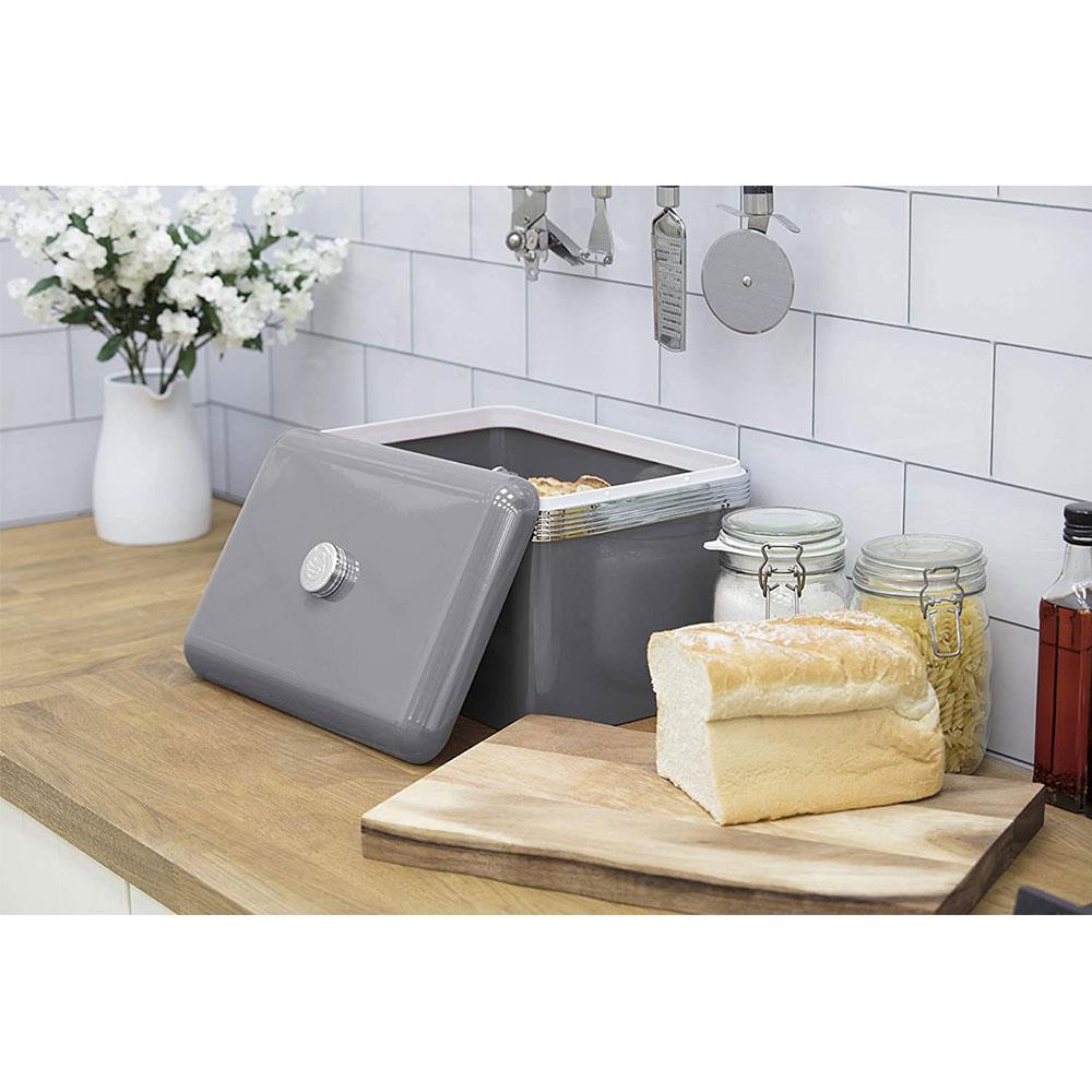 Swan Retro Bread Bin Metal Stainless Steel Chrome 18 Litre Storage Capacity - Grey