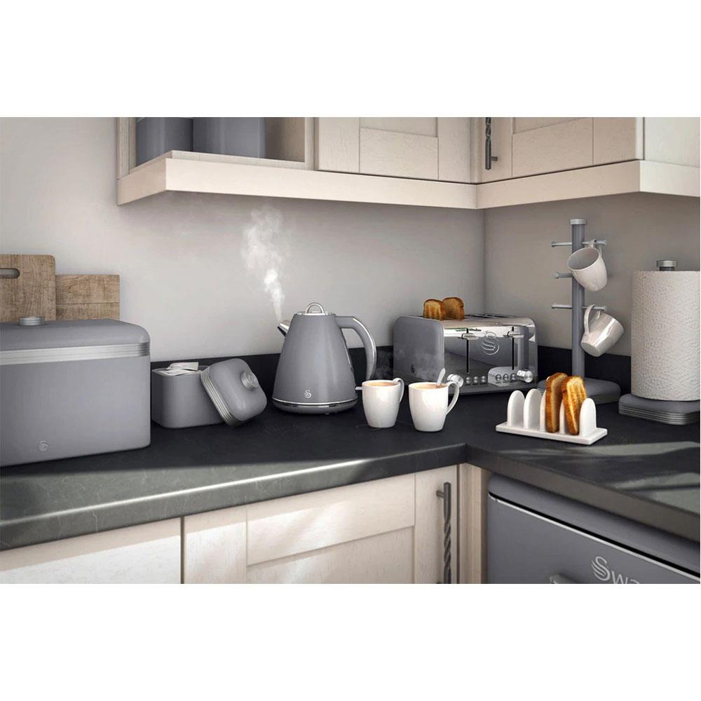 Swan Retro Bread Bin Metal Stainless Steel Chrome 18 Litre Storage Capacity - Grey