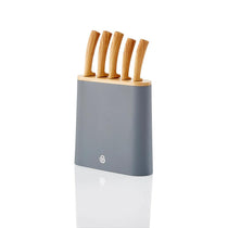 Swan Nordic 5 Piece Knife Block Soft Touch Wooden Effect With Bamboo Top - Slate Grey
