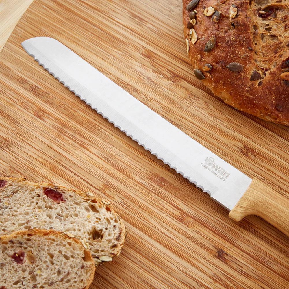 Swan Nordic 5 Piece Knife Block Soft Touch Wooden Effect With Bamboo Top - Slate Grey