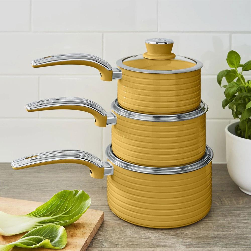 Swan Retro 3 Piece Saucepan Set With Glass Lids 16cm/18cm/20cm - Yellow Secondary image