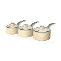 Swan Retro 3 Piece Saucepan Set With Glass Lids 16cm/18cm/20cm - Cream
