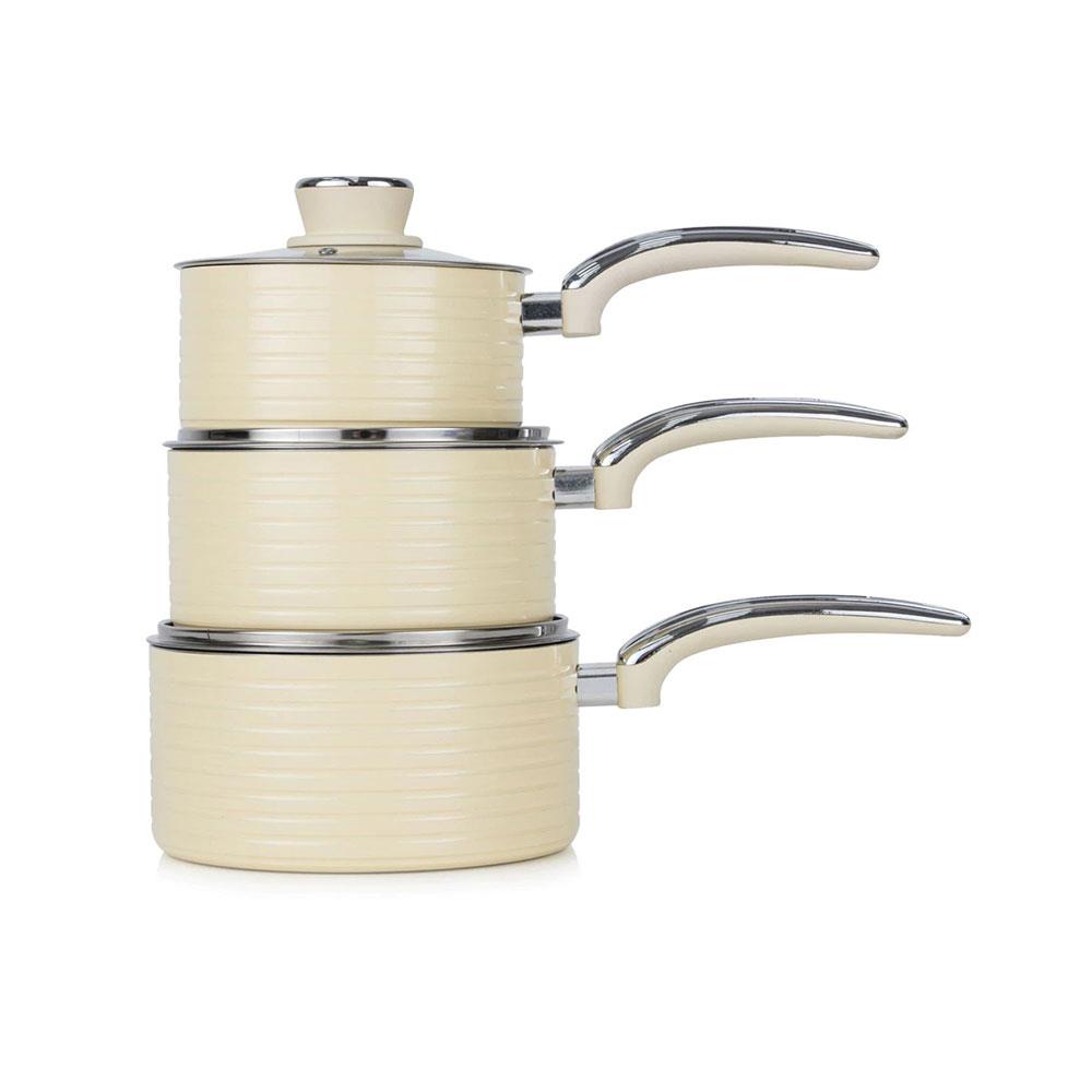 Swan Retro 3 Piece Saucepan Set With Glass Lids 16cm/18cm/20cm - Cream Secondary image