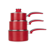 Swan Retro 3 Piece Saucepan Set With Glass Lids 16cm/18cm/20cm - Red