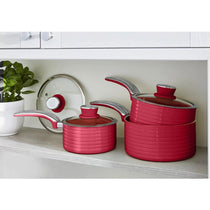 Swan Retro 3 Piece Saucepan Set With Glass Lids 16cm/18cm/20cm - Red