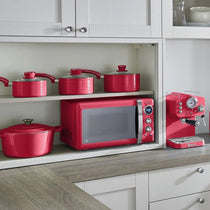 Swan Retro 3 Piece Saucepan Set With Glass Lids 16cm/18cm/20cm - Red