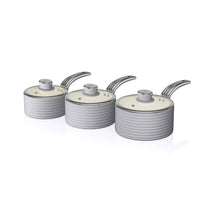 Swan Retro 3 Piece Saucepan Set With Glass Lids 16cm/18cm/20cm - Grey