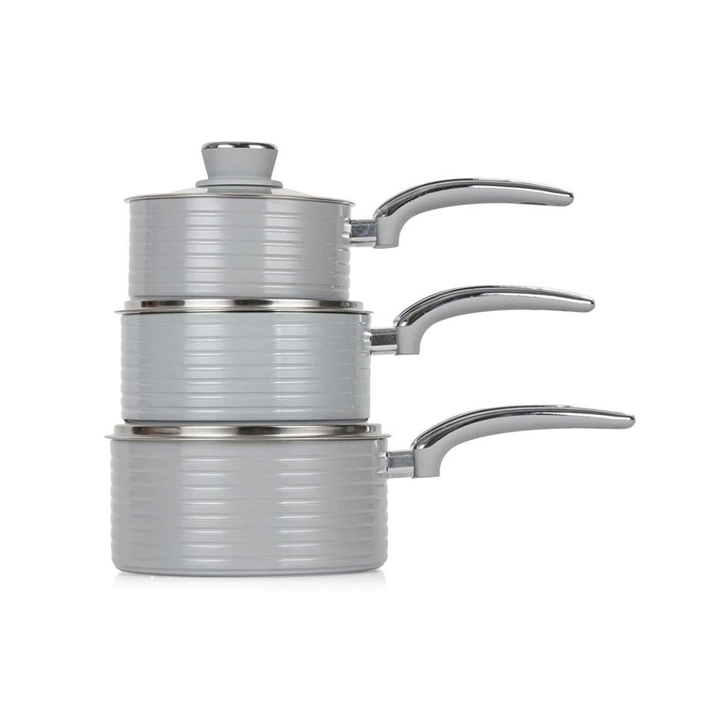 Swan Retro 3 Piece Saucepan Set With Glass Lids 16cm/18cm/20cm - Grey
