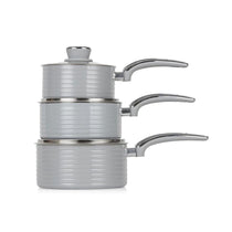 Swan Retro 3 Piece Saucepan Set With Glass Lids 16cm/18cm/20cm - Grey
