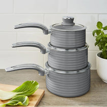 Swan Retro 3 Piece Saucepan Set With Glass Lids 16cm/18cm/20cm - Grey