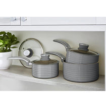 Swan Retro 3 Piece Saucepan Set With Glass Lids 16cm/18cm/20cm - Grey
