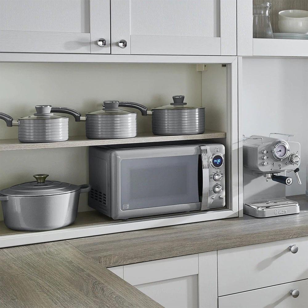 Swan Retro 3 Piece Saucepan Set With Glass Lids 16cm/18cm/20cm - Grey
