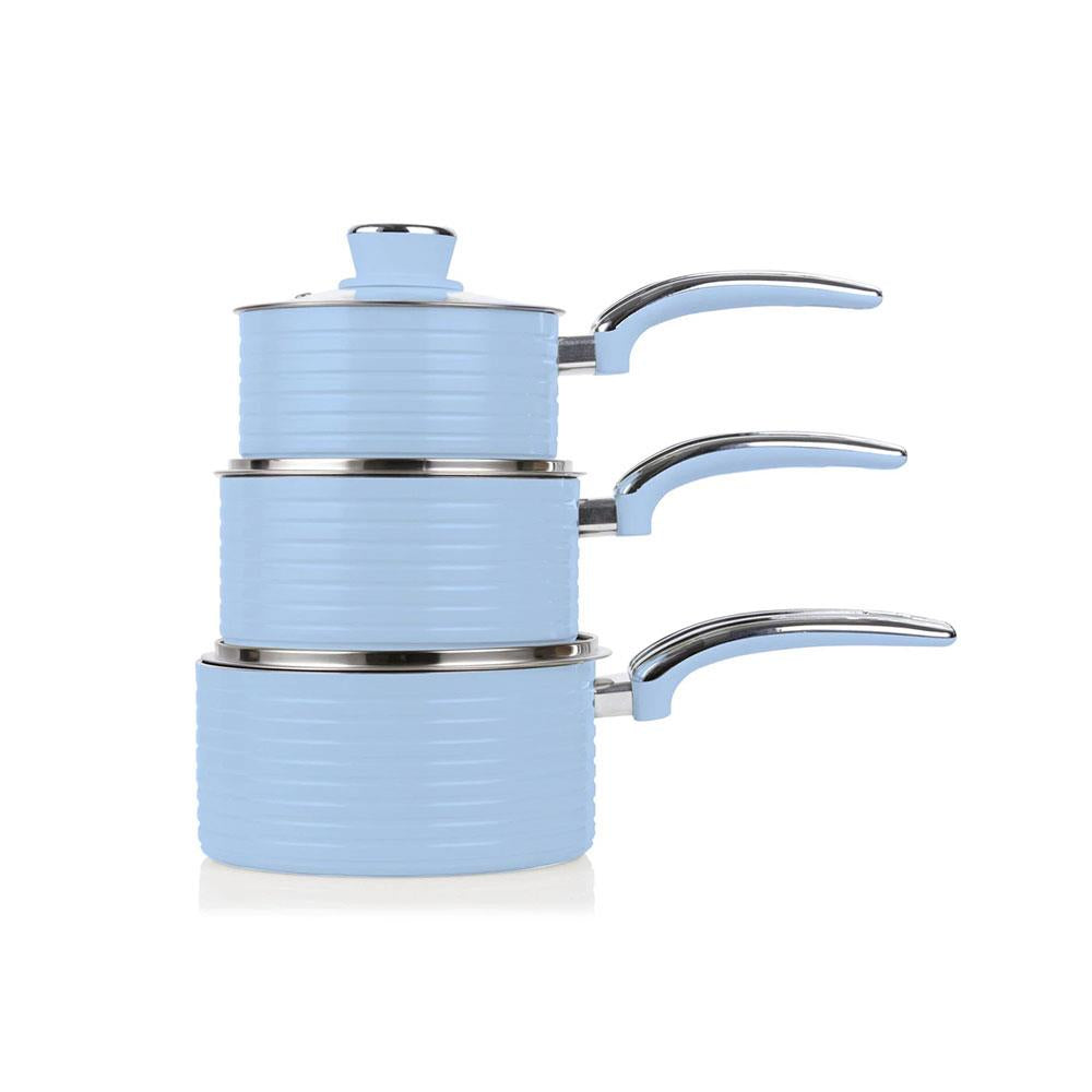 Swan Retro 3 Piece Saucepan Set With Glass Lids 16cm/18cm/20cm - Blue Secondary image