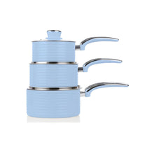 Swan Retro 3 Piece Saucepan Set With Glass Lids 16cm/18cm/20cm - Blue