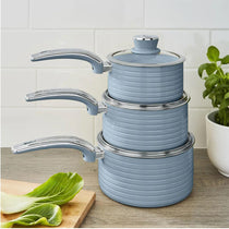 Swan Retro 3 Piece Saucepan Set With Glass Lids 16cm/18cm/20cm - Blue