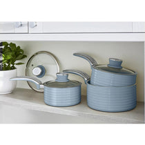 Swan Retro 3 Piece Saucepan Set With Glass Lids 16cm/18cm/20cm - Blue