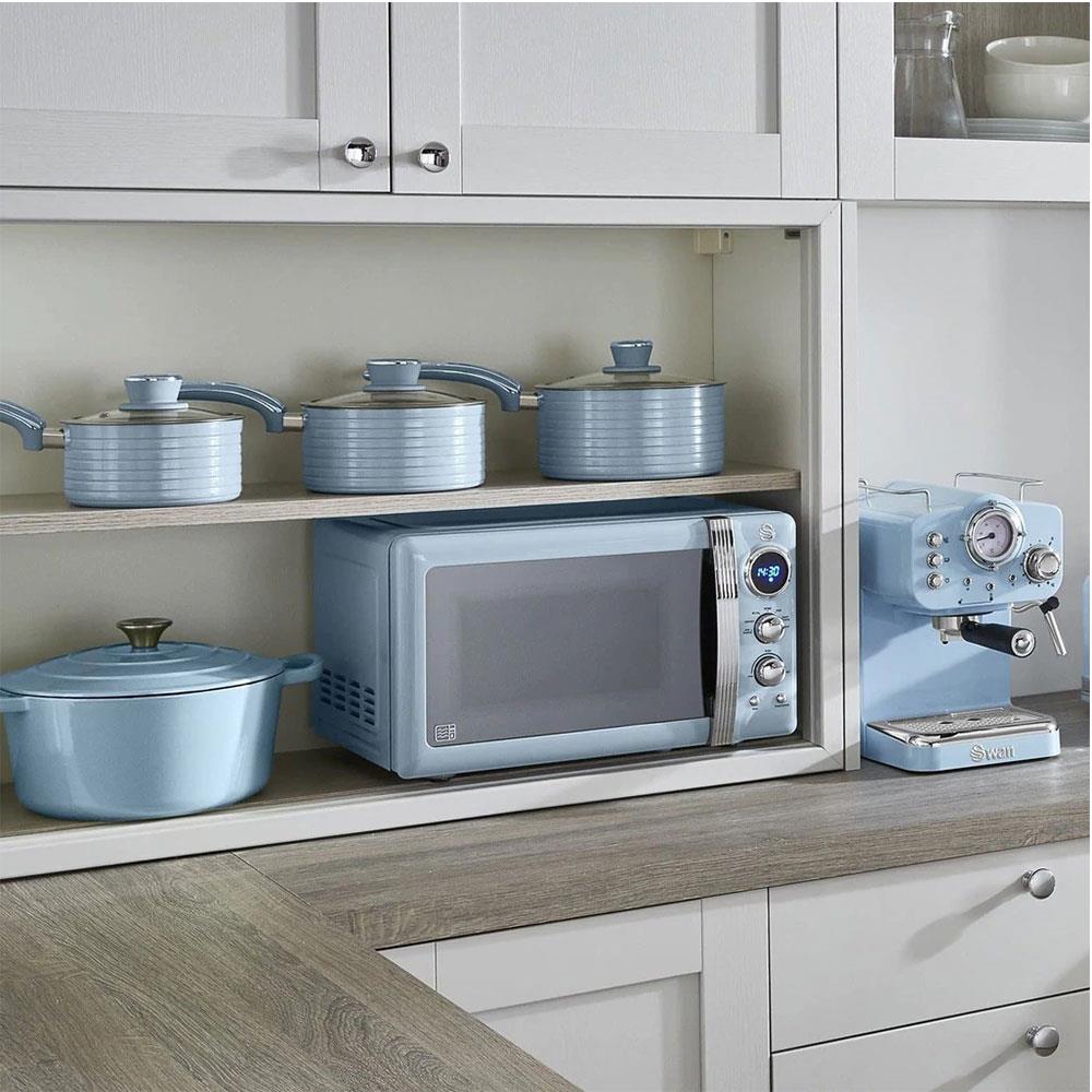 Swan Retro 3 Piece Saucepan Set With Glass Lids 16cm/18cm/20cm - Blue