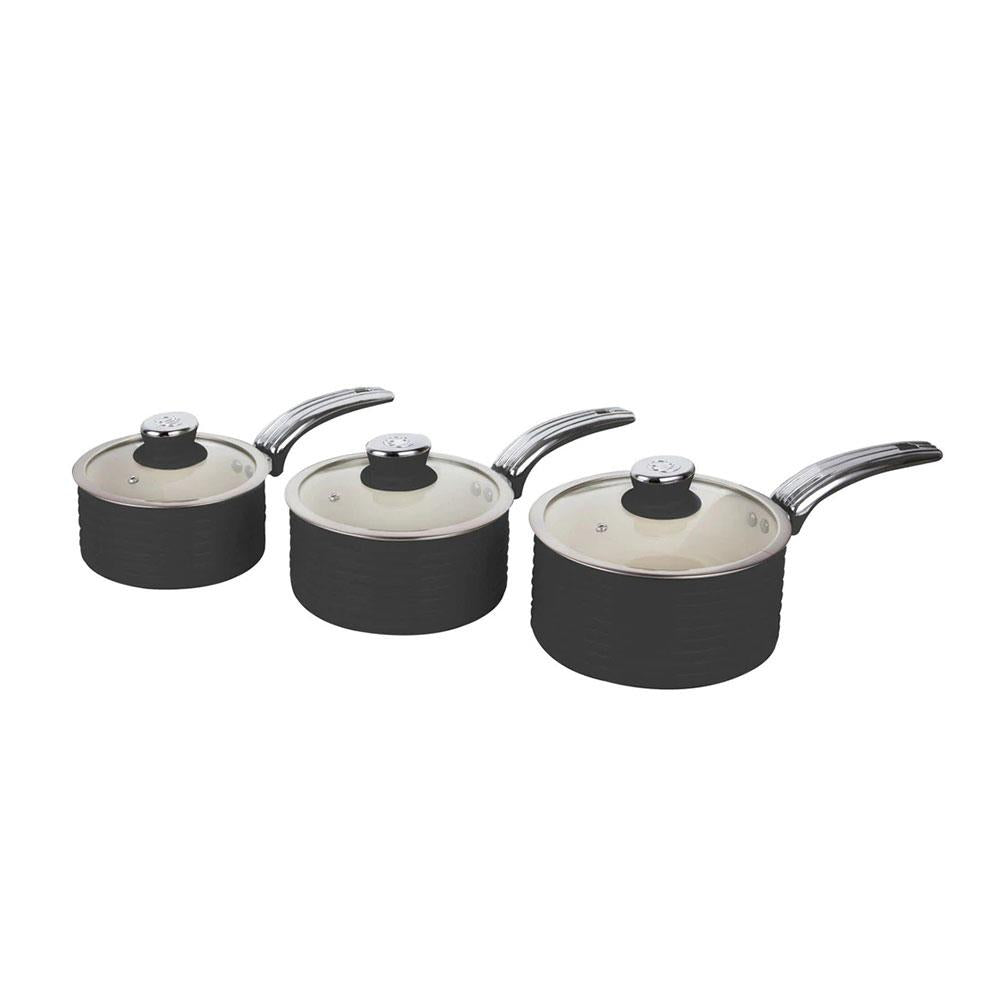 Swan Retro Non Stick Saucepans And Frying Pans 5 Piece Set With Glass Lid - Black Secondary image