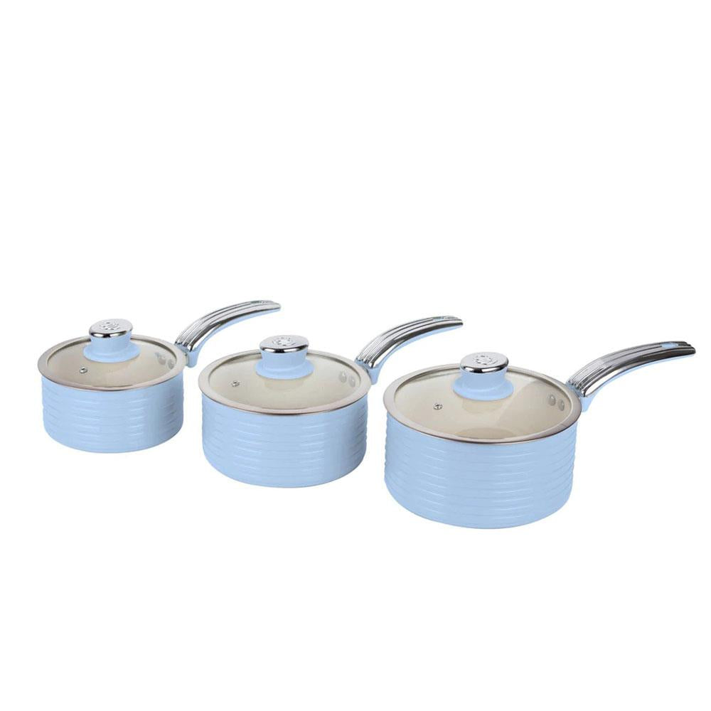 Swan Retro Non Stick Saucepans And Frying Pans 5 Piece Set With Glass Lid - Blue Secondary image