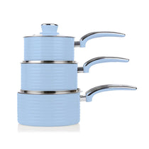 Swan Retro Non Stick Saucepans And Frying Pans 5 Piece Set With Glass Lid - Blue