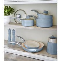 Swan Retro Non Stick Saucepans And Frying Pans 5 Piece Set With Glass Lid - Blue