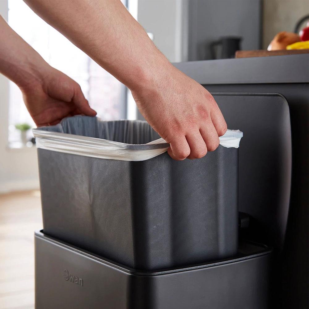 Swan Stealth Pedal Bin Iron Matt Finish Soft Closing Lid 30 Litre - Black