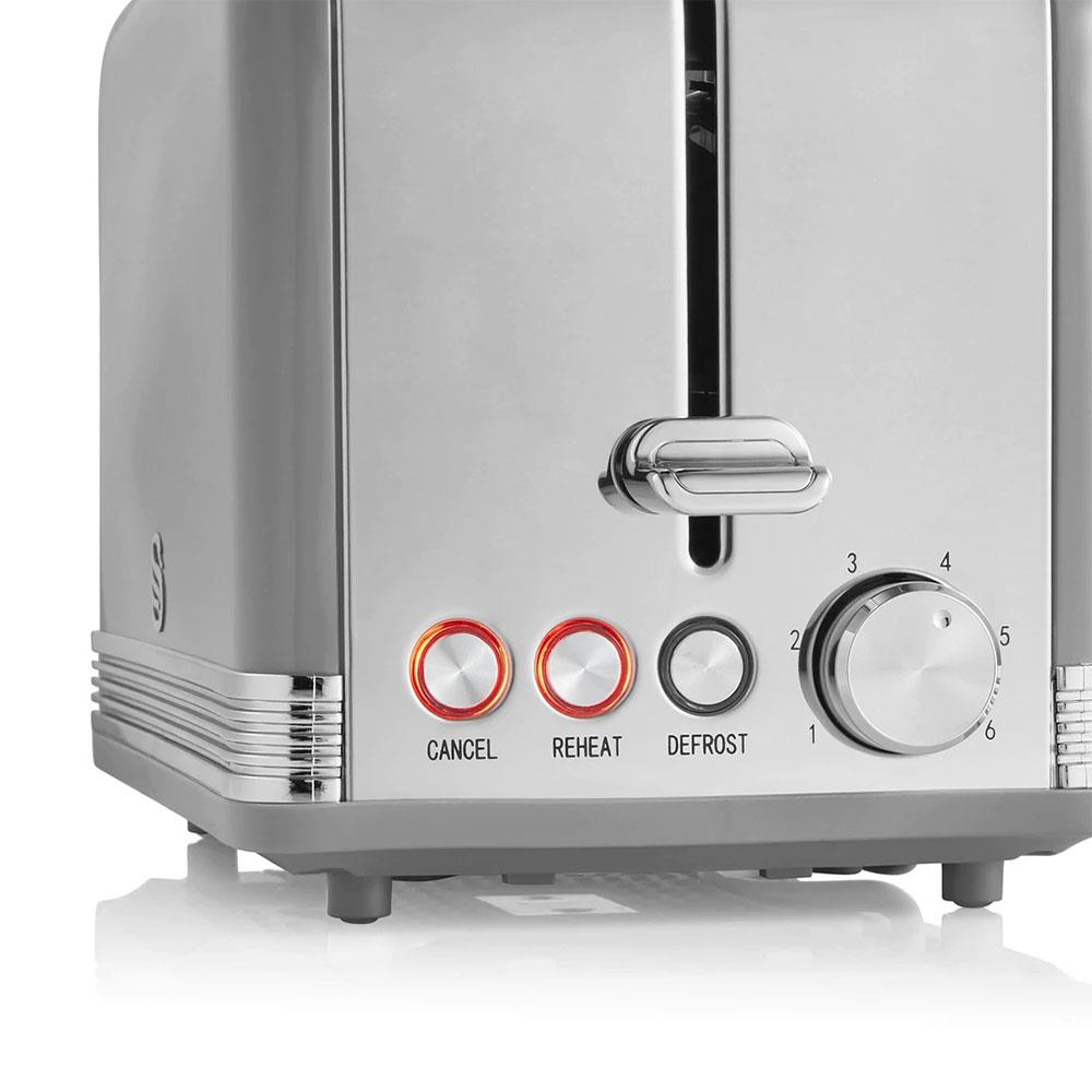 Swan Retro 2 Slice Toaster With Defrost Reheat And Cancel Functions Stainless Steel 815 W - Grey