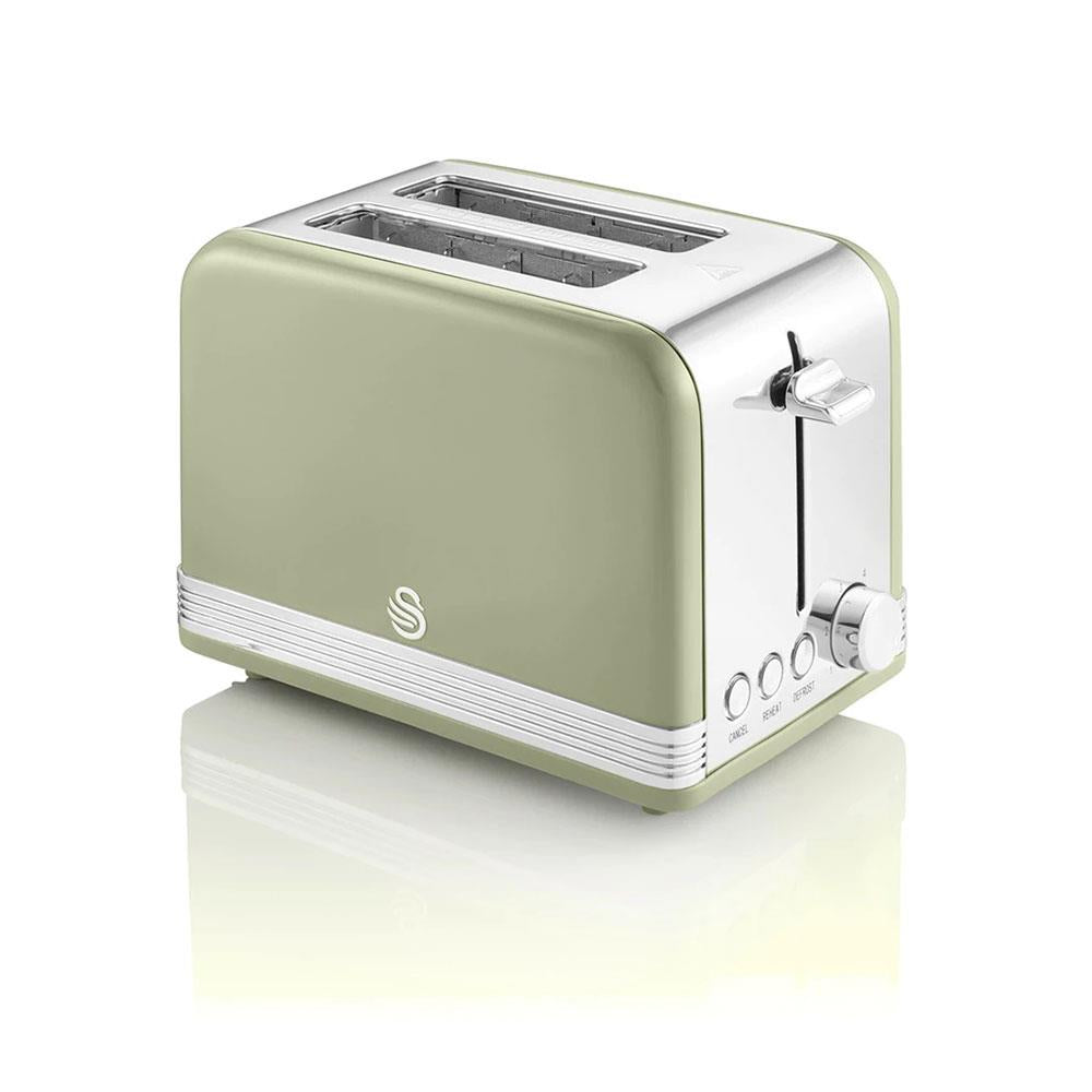 Swan Retro 2 Slice Toaster With Defrost Reheat And Cancel Functions Stainless Steel 815 W - Green