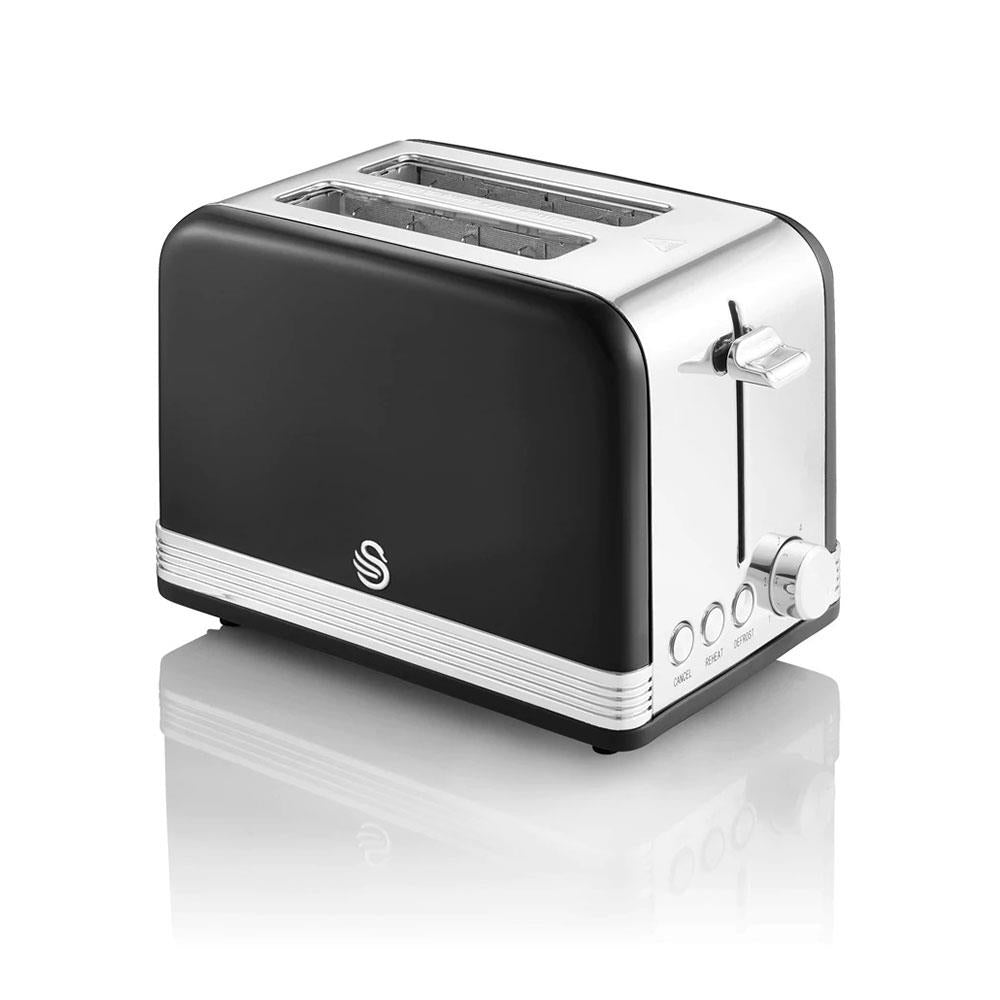 Swan Retro 2 Slice Toaster With Defrost Reheat And Cancel Functions Stainless Steel 815 W - Black Main image