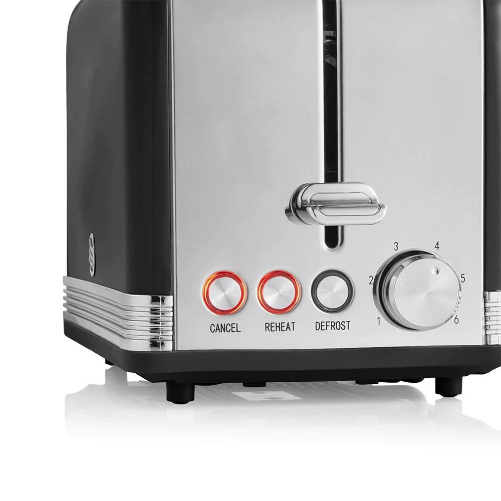 Swan Retro 2 Slice Toaster With Defrost Reheat And Cancel Functions Stainless Steel 815 W - Black