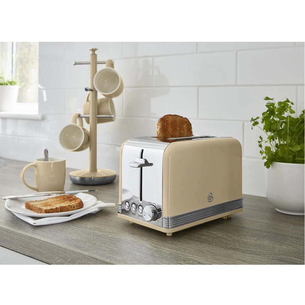 Swan Retro 2 Slice Toaster With Defrost Reheat And Cancel Functions Stainless Steel 815 W - Cream