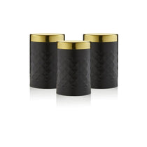 Swan Gatsby Tea Coffee Sugar Kitchen Canisters Carbon Steel And Gold Lid Set of 3 - Black