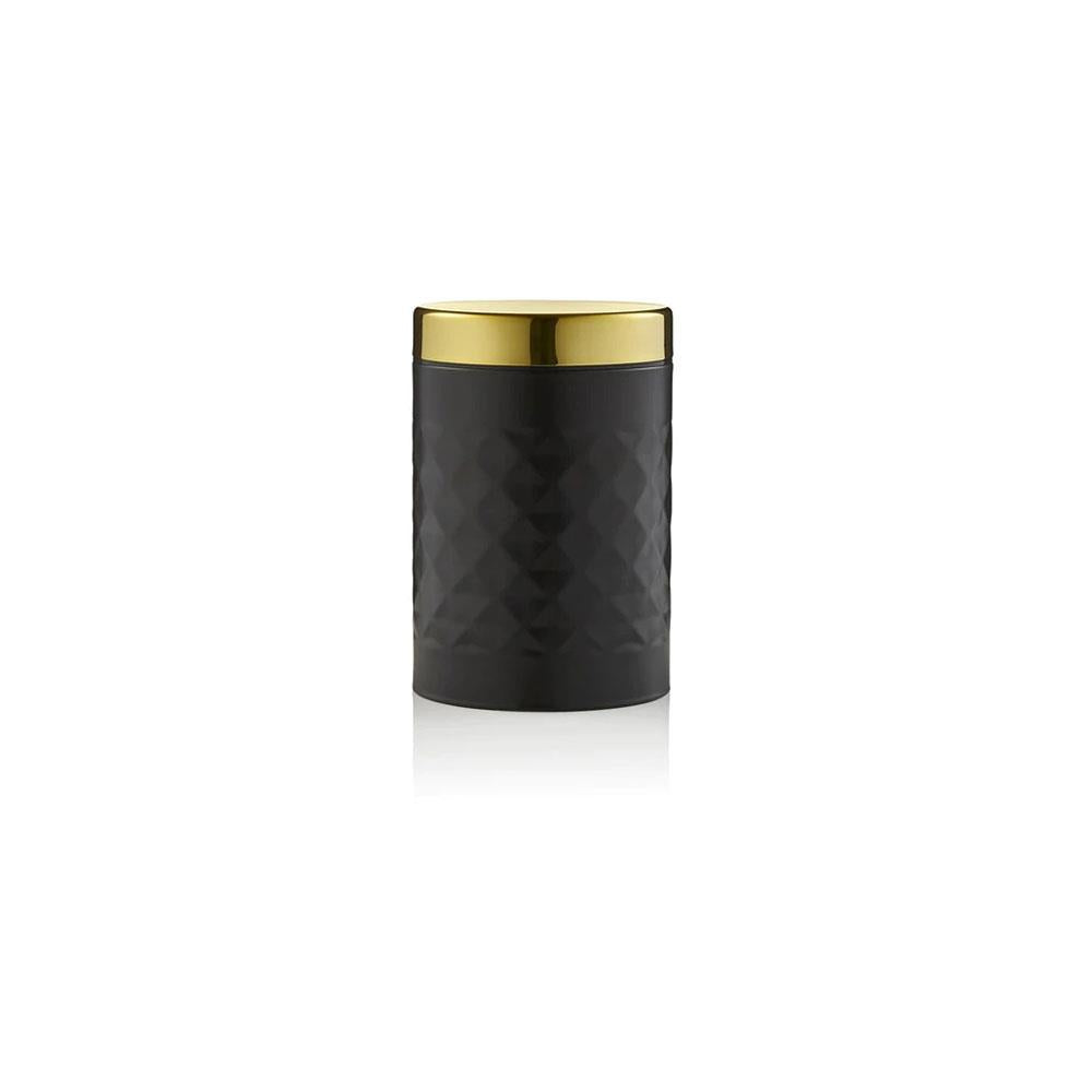 Swan Gatsby Tea Coffee Sugar Kitchen Canisters Carbon Steel And Gold Lid Set of 3 - Black