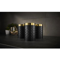 Swan Gatsby Tea Coffee Sugar Kitchen Canisters Carbon Steel And Gold Lid Set of 3 - Black