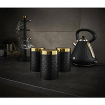 Swan Gatsby Tea Coffee Sugar Kitchen Canisters Carbon Steel And Gold Lid Set of 3 - Black