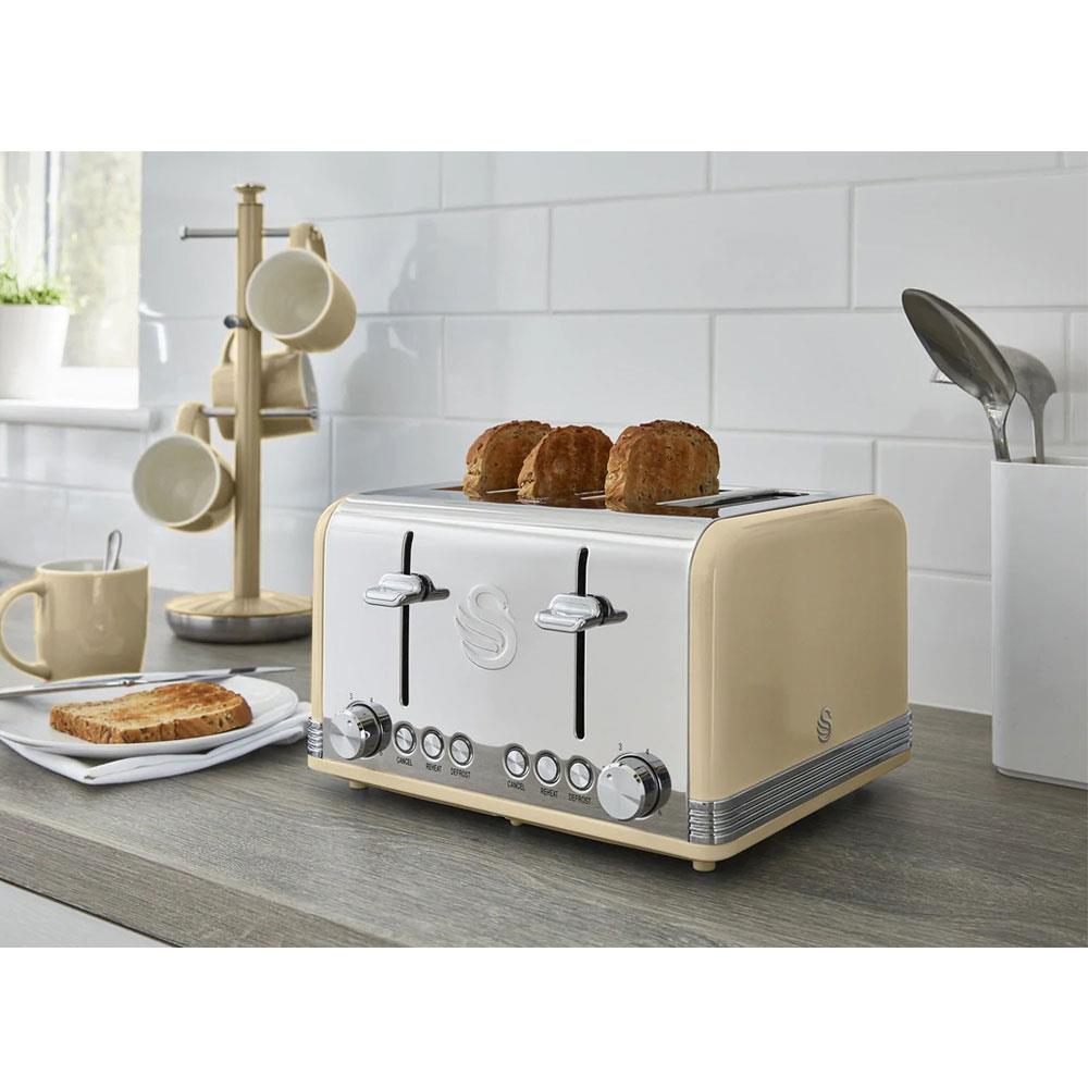 Swan Retro 4 Slice Toaster With Defrost Cancel And Reheat Functions 1600 W - Cream