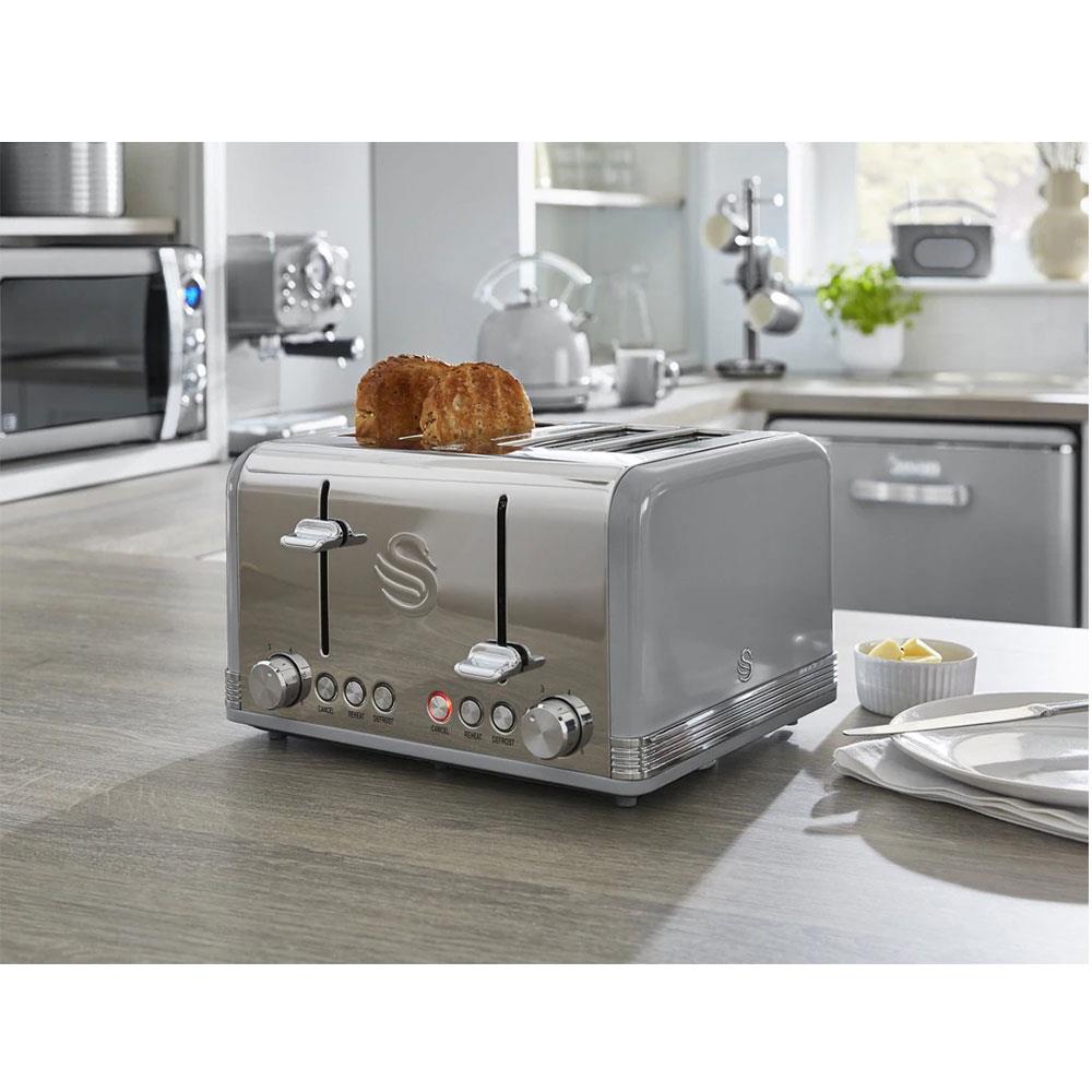 Swan Retro 4 Slice Toaster With Defrost Cancel And Reheat Functions 1600 W - Grey